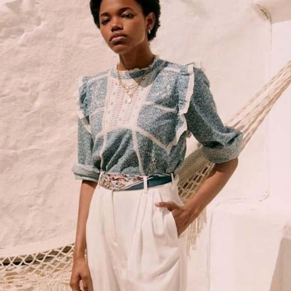 Sezane Teresa Blouse, Blue/white, BNWT, Sz 4 - Picture 3 of 8